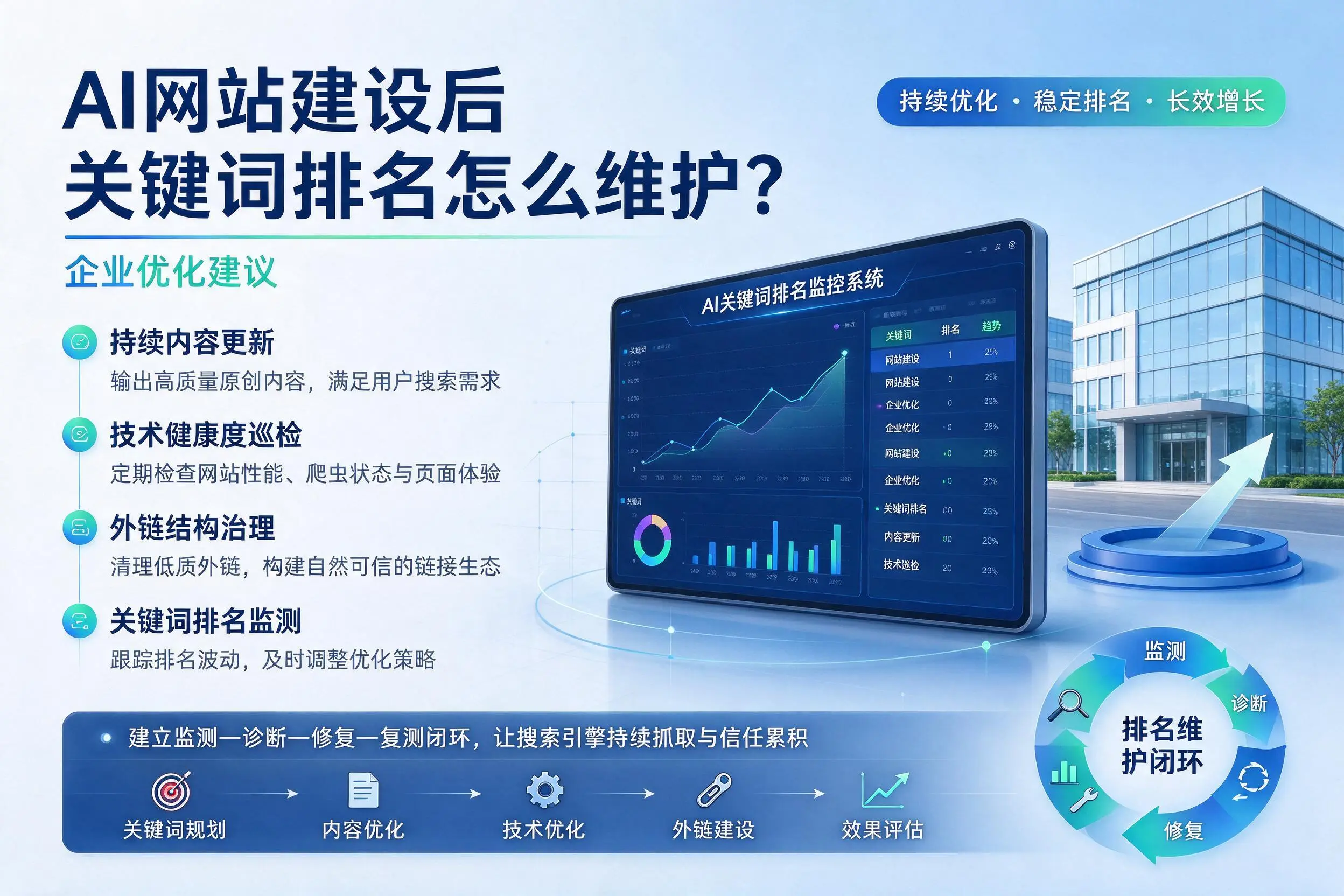 AI网站建设后关键词排名怎么维护？江西企业优化建议